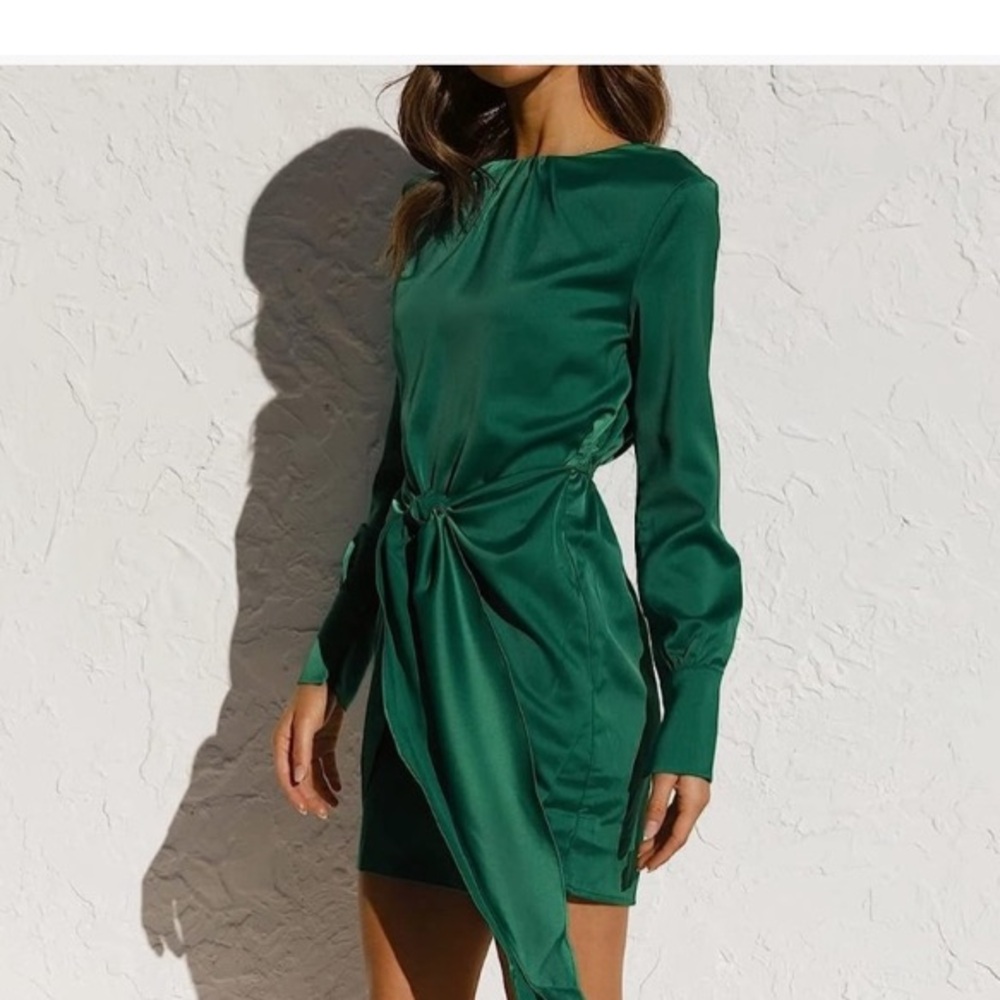 NWOT R.Vioimos Green long sleeve detailed Dress size L.12 to 14